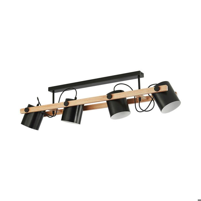 Ceiling Light 4xE27 23W IP20 – Black Design & Natural Wood