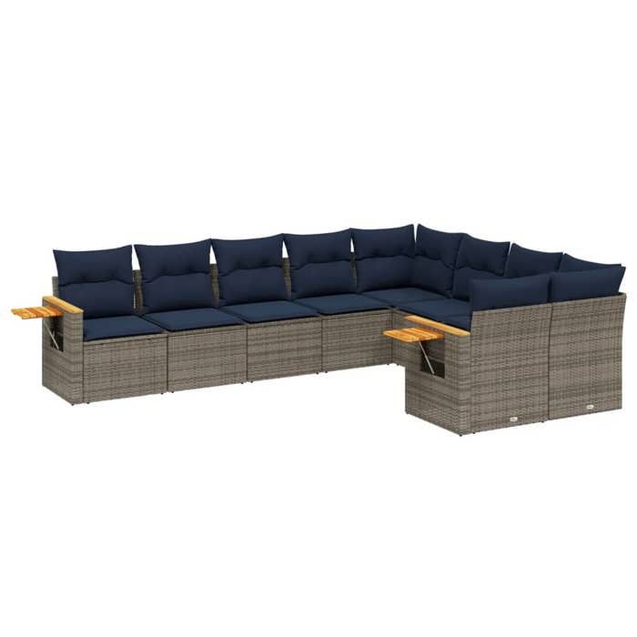 VidaXL Salon de Jardin avec Coussins 9 pcs, Canapés de Patio, Ensemble de Meubles, Mobilier de Terrasse Exterieur, Gris 3227146