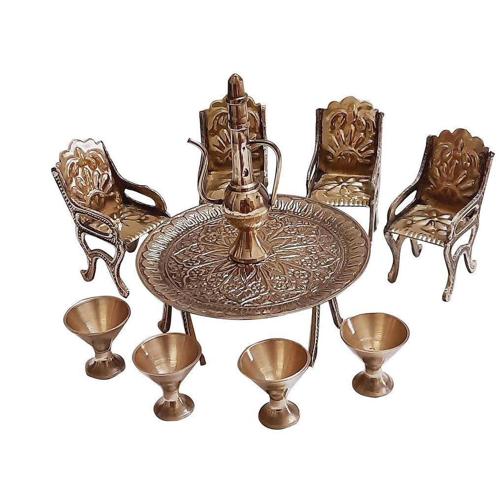 Paartha Saarthi Rajasthani Antique Decorative Handcrafted Vintage Handmade Elegant Designer Brass Dining Table Chair Maharaja Set Showpiece