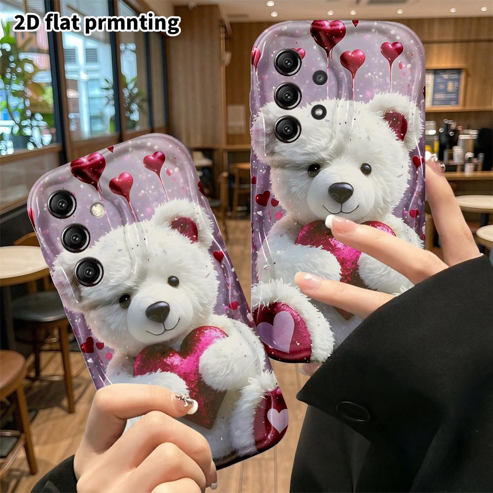 Phone Case: 2D flat, suitable for Samsung Galaxy A34 A35 M05 M06 S20 S22 S21 FE Plus 5G protective cases, white teddy bear with heart, perfect Christm