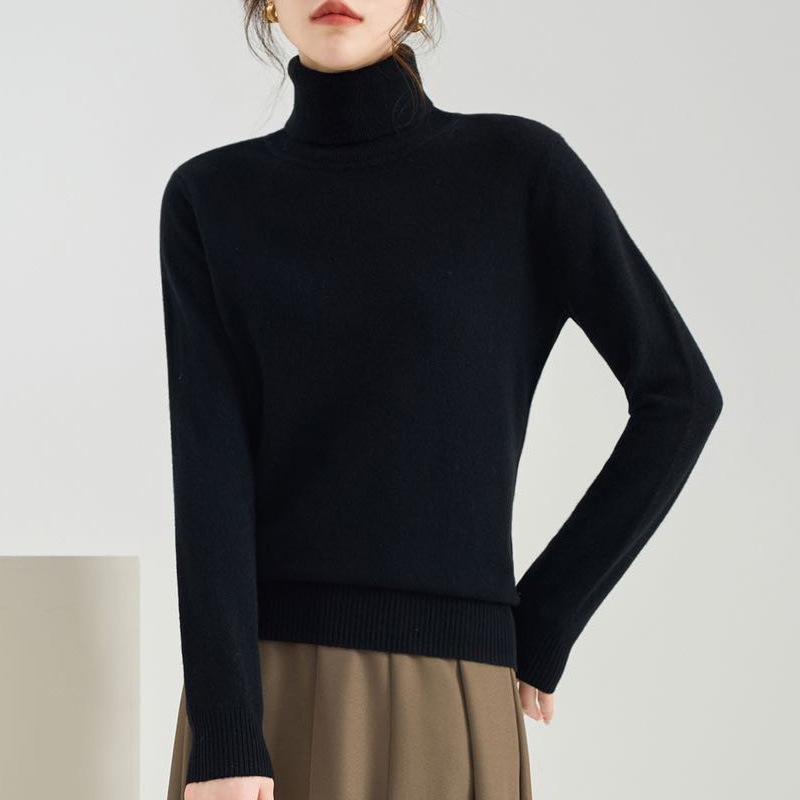 Women's Pure Wool High Neck Pullover: Warm Autumn/Winter Base Layer Long Sleeve Sweater