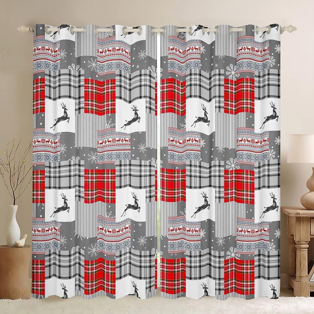 Collection Christmas Blackout Curtains Elk Printed High Shading Curtains for Bedroom Living Room Kitchen Children's Room 2 Pcs