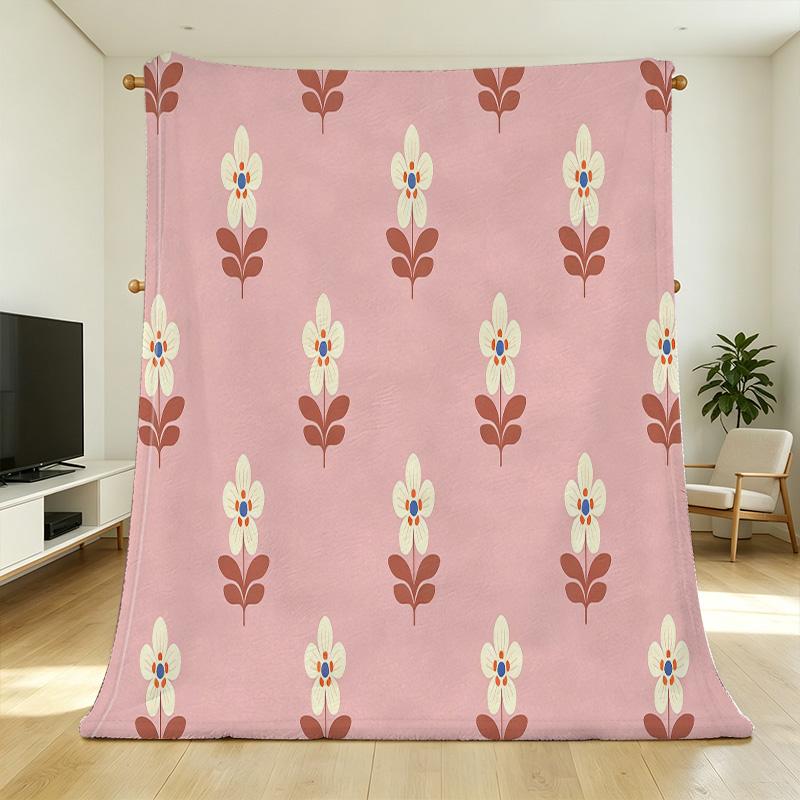 Floral Hemmed Fleece Throw Blanket - Soft Skin-Friendly Warm Cover for Bedroom, Living Room, Sofa, Christmas & Halloween Gift