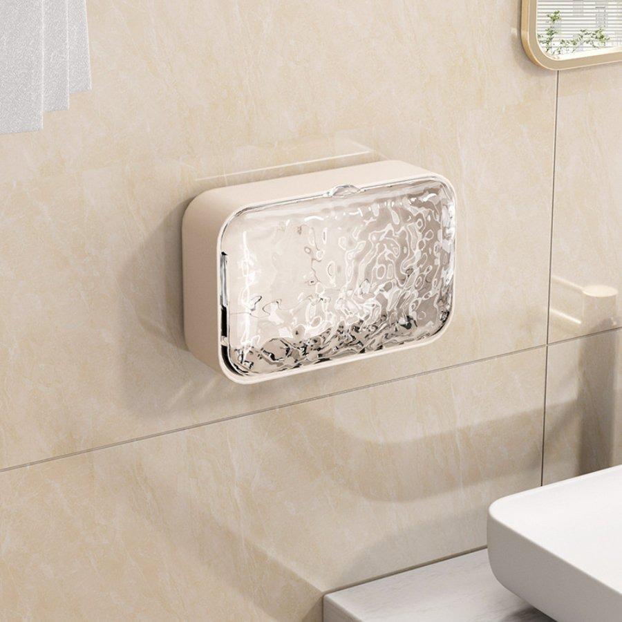 Glacier Pattern Wall-Mounted Double-Layer Soap Holder: Punch-Free Bathroom Storage Box