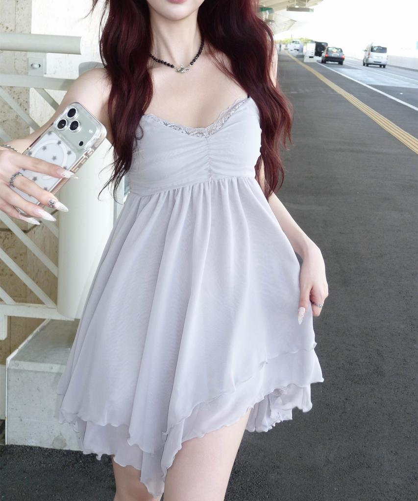 Ilio [Bit-O X Ilio] Gray Asymmetric Chiffon Dress