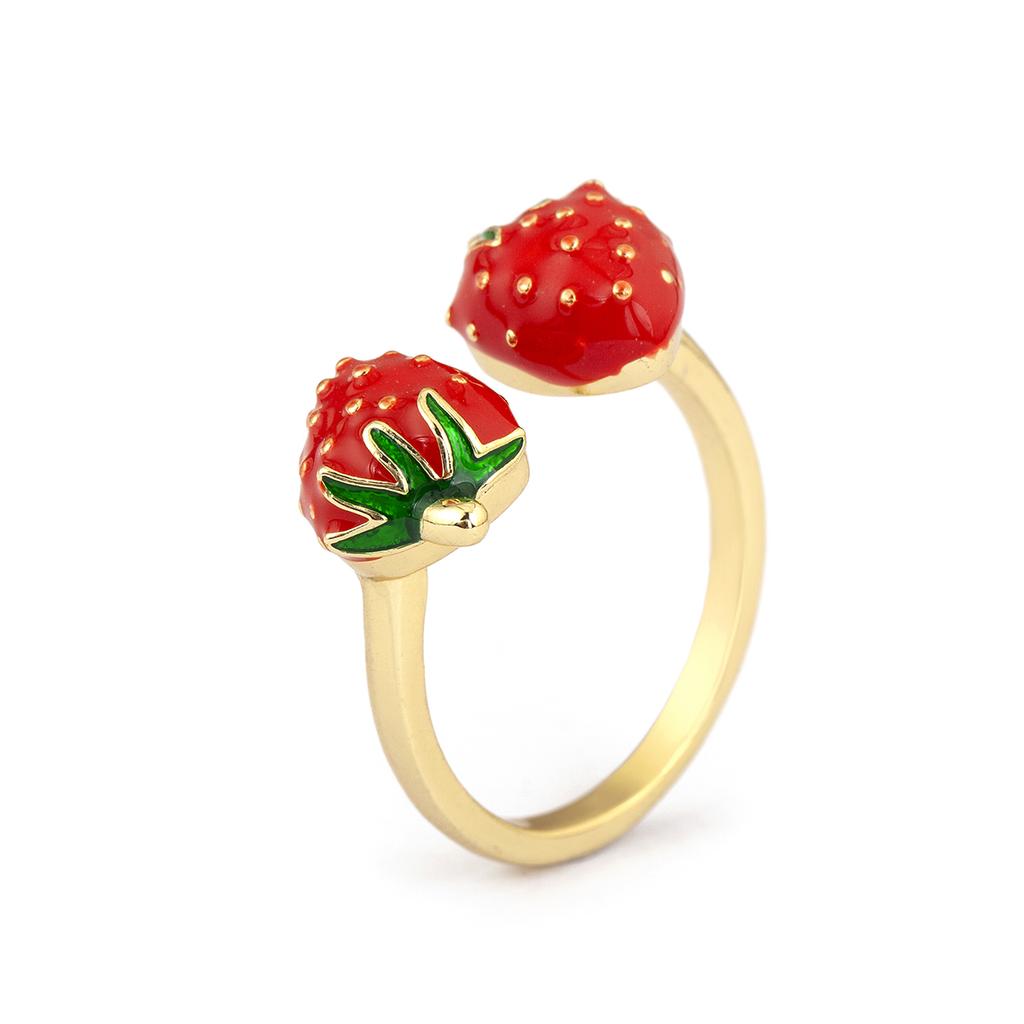 Nidin New Arrival Sweet Cute Strawberry/Mushroom Design Open Rings Adjustable For Women Female Delicate Drip Oil Finger Jewelry
