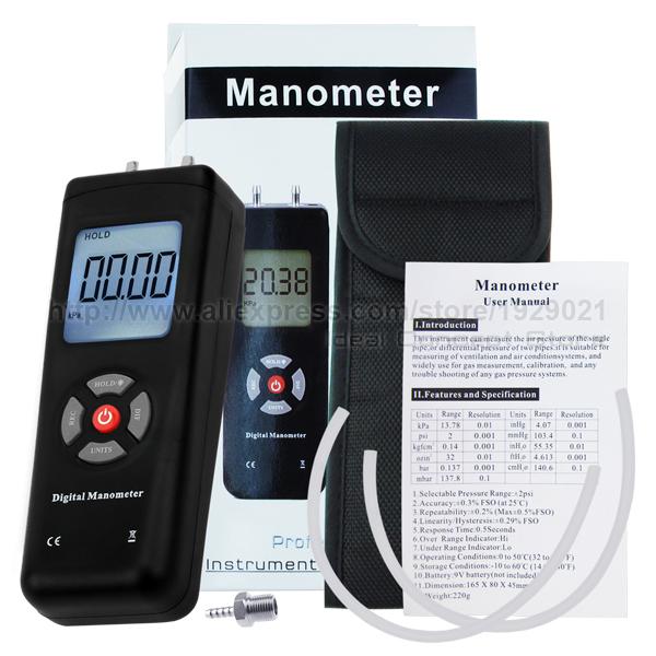 Manometer MAN-45 Digital Portable Handheld Air Vacuum Gas Pressure Gauge Meter with Backlight 11 units +/- 13.78kPa +/- 2PSI