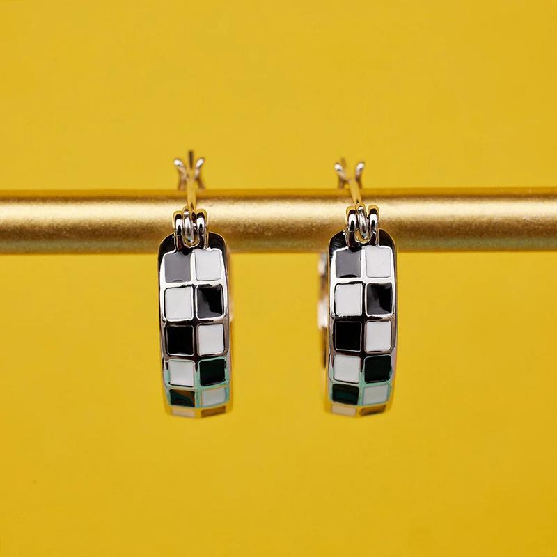 1 Paio, Schema di Colori Bianco e Nero, Moda, Hip Hop, Orecchini Versatili