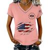 Womens V Neck Short Sleeve Pullover T Shirt with USA Independence Day Print Casual Loose Fit Top for Summer Daily Wear