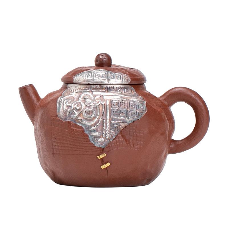 Retro red mud purple sand brewing teapot household kung fu hand-grasping pot anti-scalding high-grade silver personal special brewing small single pot