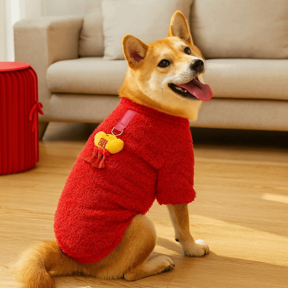 Thicken Dog Jumpsuit Lion Dance Dog Warm Hooie Best Blessing Pet Four Legged Clothing  Pet Show