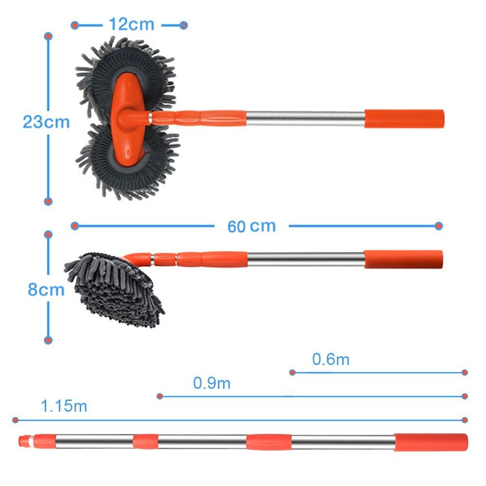 Rotating Car Wash Mop Three-Section Telescopic Roof Window Double Head Brush Maintenance Washing Cleaning Tools Auto Accessories