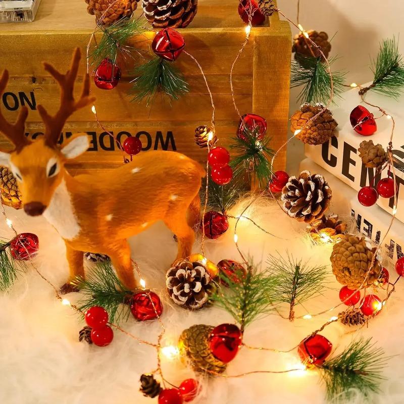 2/3M LED rote Fruchtglocke, Tannenzapfen, Kiefernnadel Lichterkette, festliches Neujahrszuhause, Weihnachtsdekoration, Partyatmosphäre