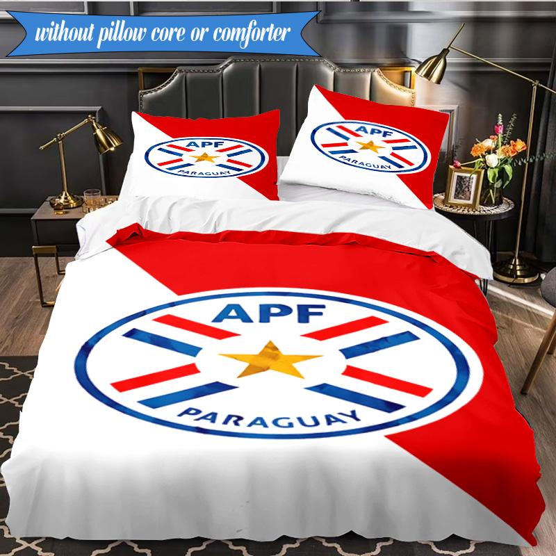 3PCS Paraguay Football Federation Emblem Bedding Set 2D Printing (Includes 1 Duvet Cover + 2 Pillowcases Coreless), Bedroom decor,Fan gift