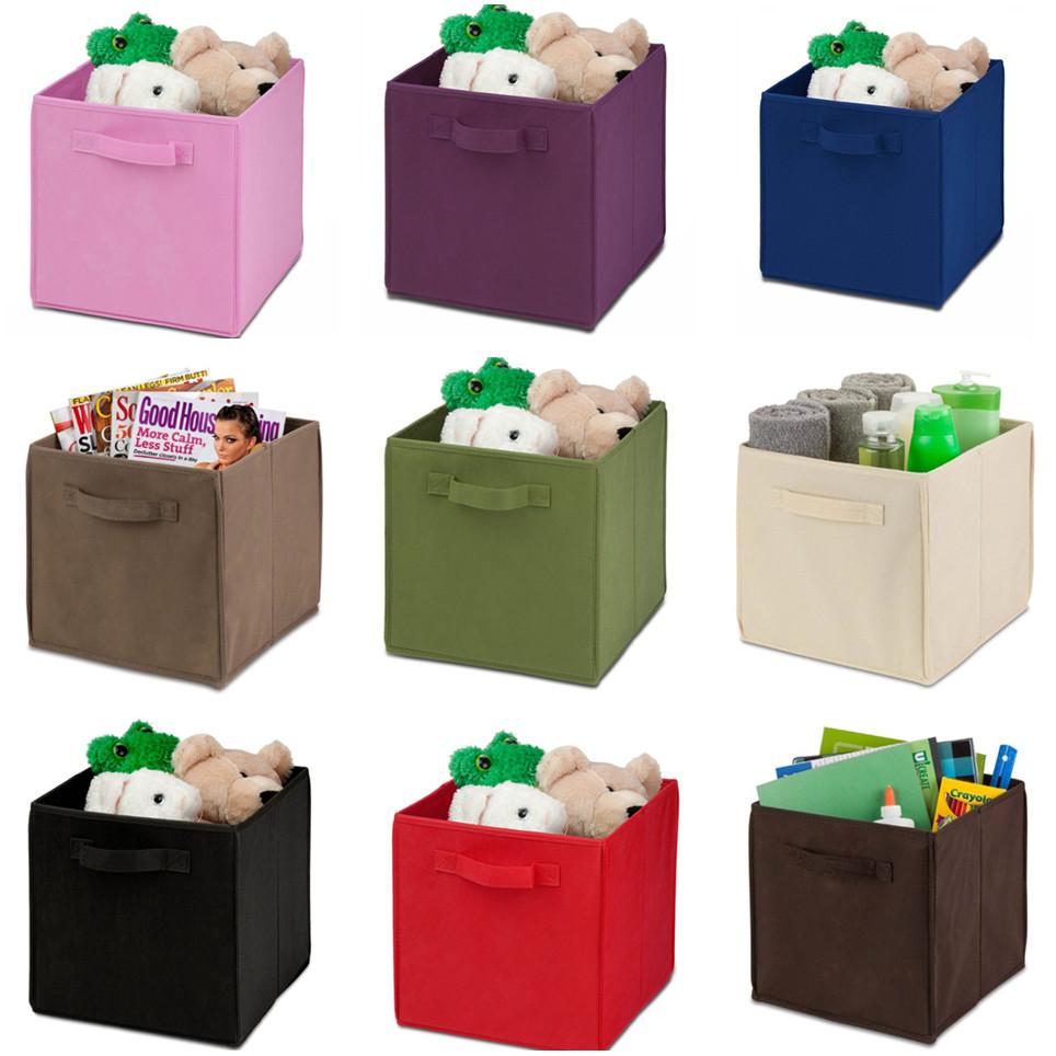 Foldable Solid Color Non Woven Fabric Uncovered Clothing Book Toy Storage Box
