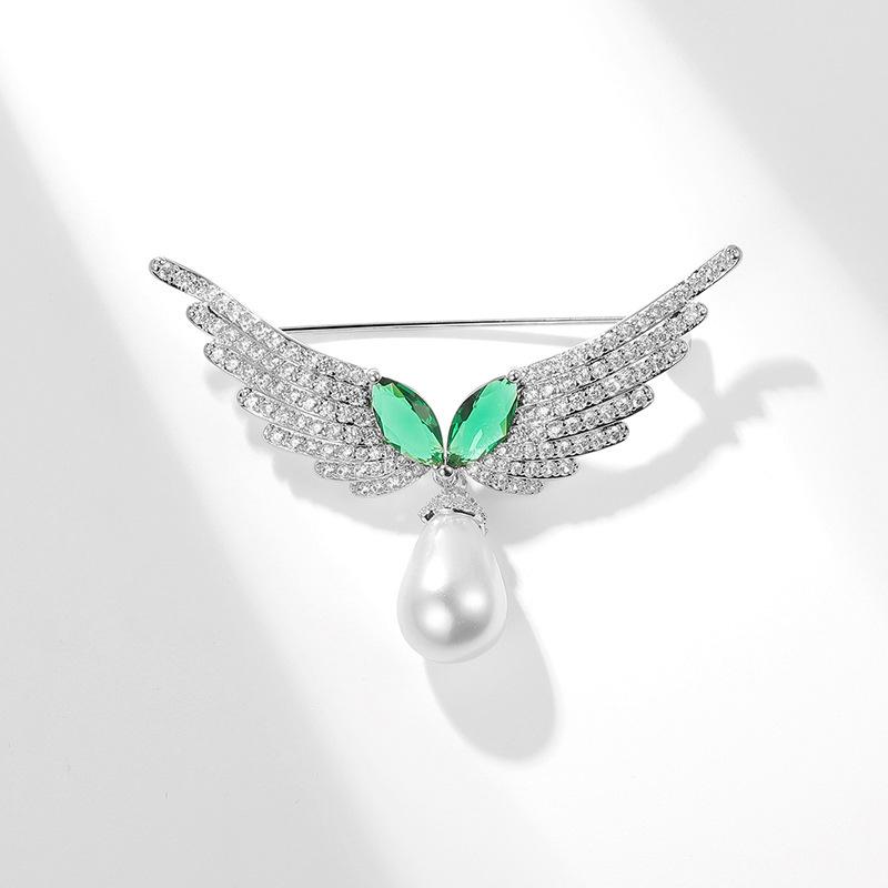 Bo Xin Yun Zirconia Angel Wings Brooch with Natural Freshwater Pearl