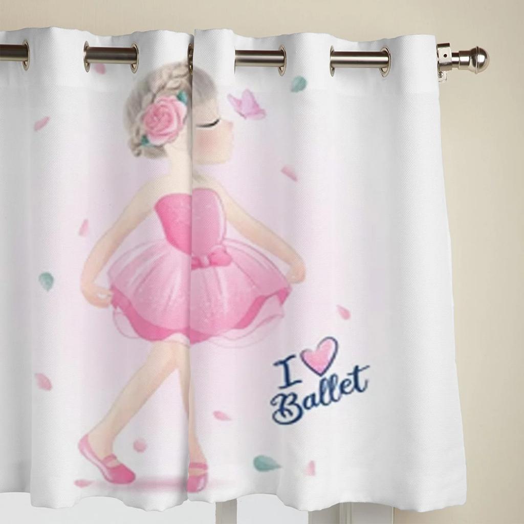 Cute Girl with Ballerina Window Curtain for Kids Room Home Blinds Curtains for LivingRoom Bedroom Drapes