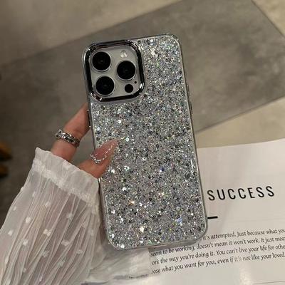 Glänzende Glitzer Weiche Bumper Handyhülle Für iPhone 16 15 14 13 12 11 Pro Max Plus Epoxidhülle Mädchen Stoßfeste Rückseite