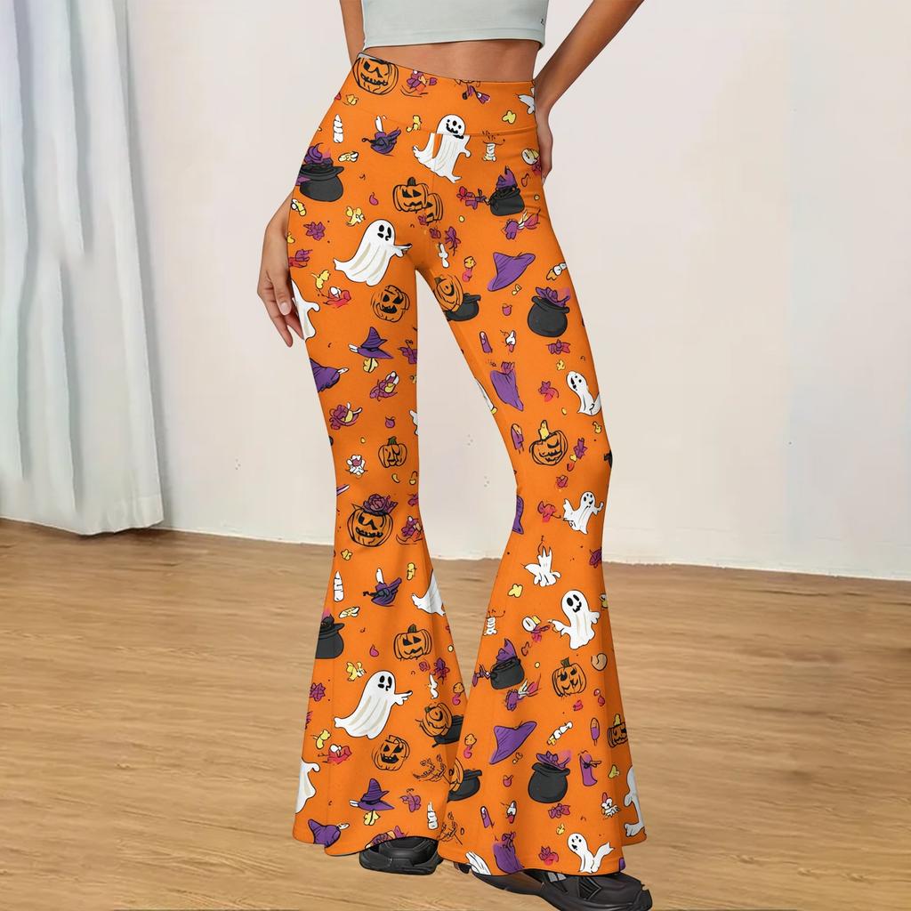 Women Casual Halloween Printed Flared Yoga Pants High Waist Stretchy Bootcut Leggings Comfortable Fit for Daily Wear