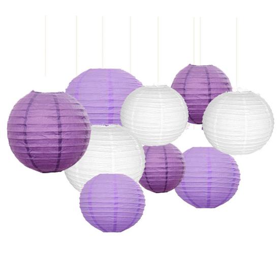 9Pcs New Year Paper Lantern Ornament Solid Color Round Lantern Holiday Party Scene Layout Decoration Props for Spring Festival Christmas Birthday