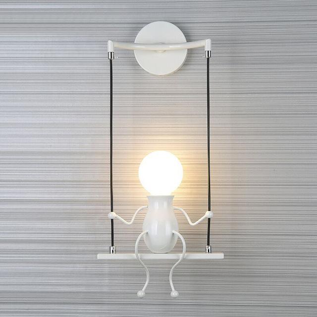 Kreative Humanoide LED Wandleuchte E27 Eisen Cartoon Kleiner Mann Schaukel Wandlampe Kunstdekor für Schlafzimmer Kinderzimmer Wandleuchte Beleuchtung