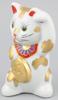 Kutani ware Oval Maneki-neko (beckoning cat) No. 3, Gold-rimmed A-0069