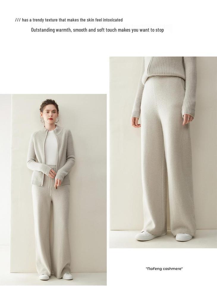 Luxury Soft Cashmere Wide-Leg Knit Pants for Women