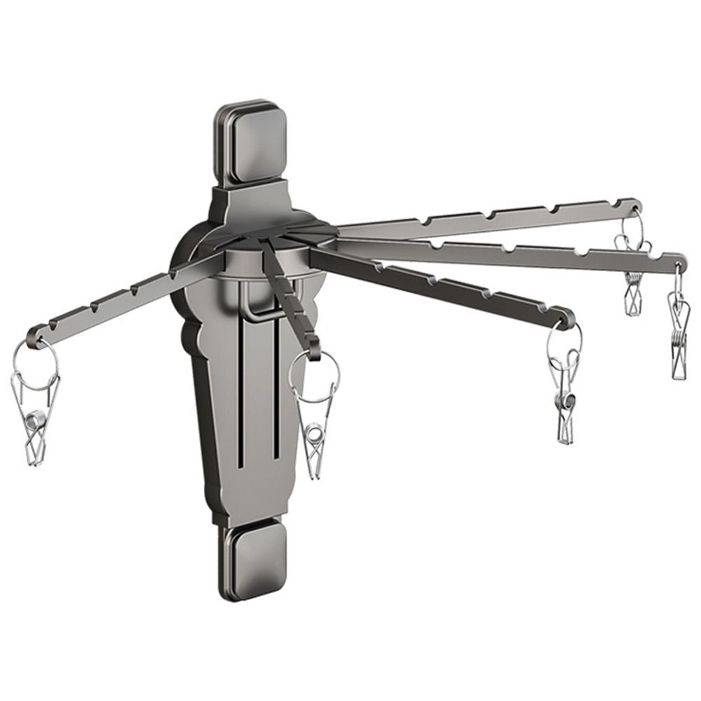 Folding Fan-shaped Wall Mounted Clothes Drying Rack Multi-Rod Underwear Hanging Rack with Sock Clips