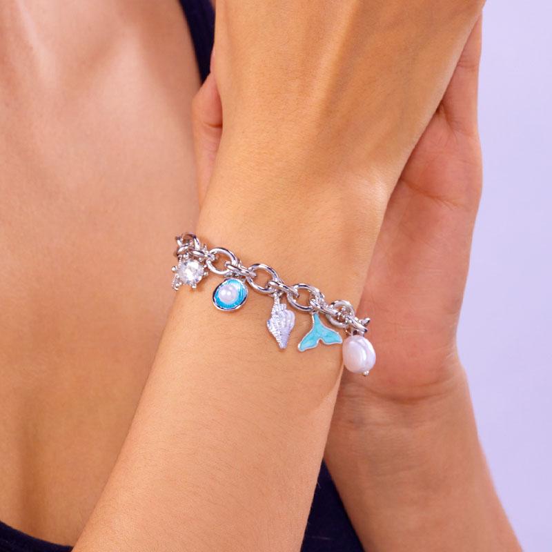 Mermaid Tail Pearl Pendants Ocean Theme Hand Chains Wristband  Summer Beach Sea Shell Starfish Charm Bracelet for Women