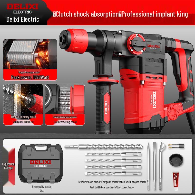 Delixi Dual-Purpose Electric Hammer Drill – High-Power Rebar Slotting & Concrete Demolition Tool