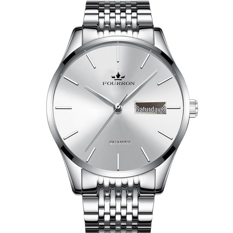 FOURRON Men's Quartz Watch - Waterproof, Ultra-Thin Steel Band with Calendar