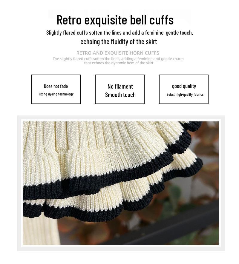 Autumn/Winter Women's Colorblock Knitted Waist-Hugging Long-Sleeve Dress with Turn-Down Collar.