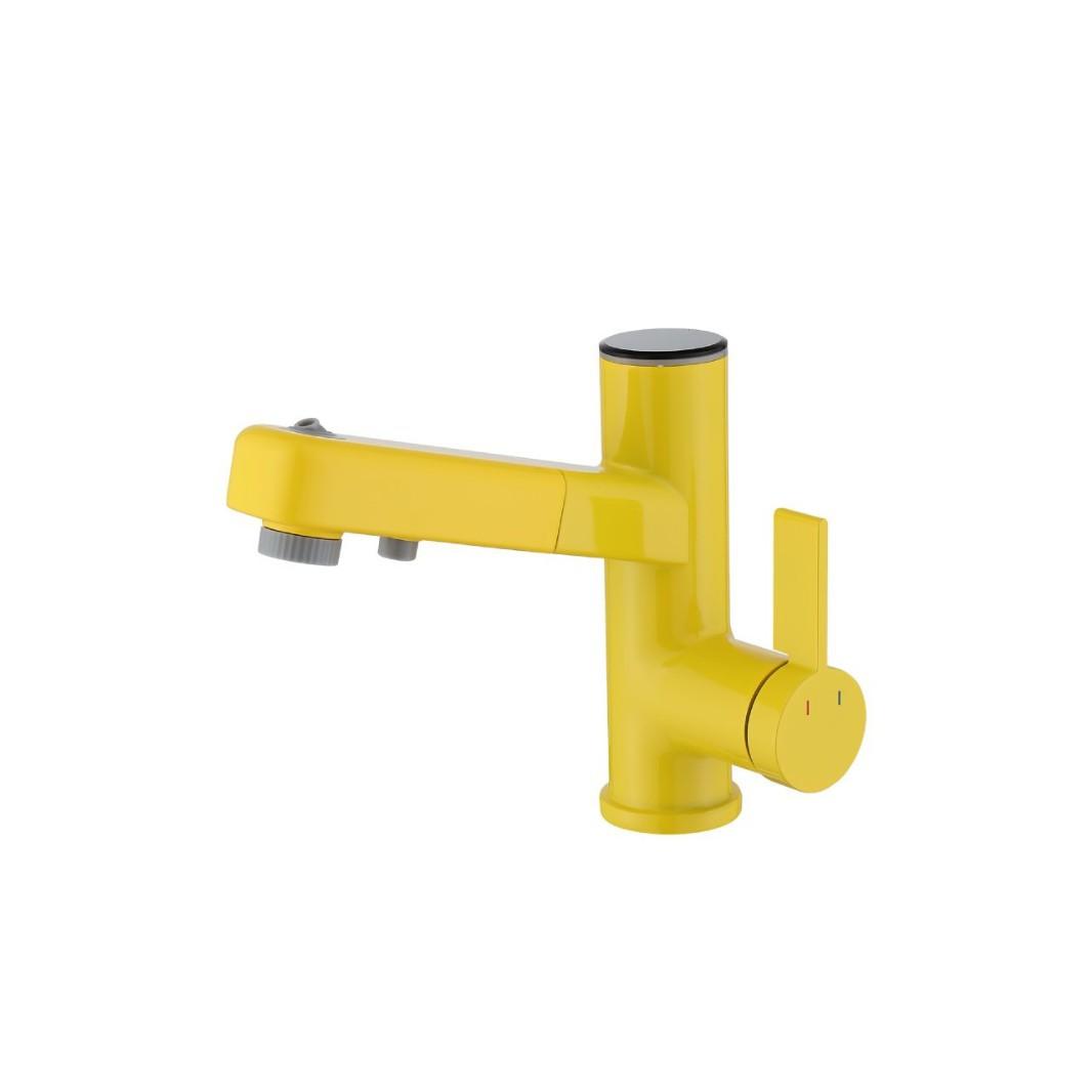 Basin Faucet Washbasin Hot Cold Dual Use Deck Mounted Single Handle Copper (Yellow,Brass)