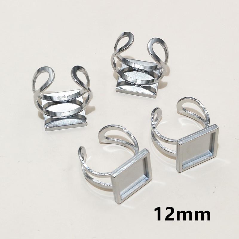 

5pcs/Lot Square Rectangle Stainless Steel Thick Adjustable Ring Settings Blank Base Fit 12/20/25mm 18x25mm Cabochon DIY Findings