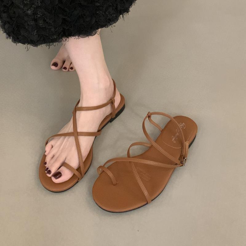 

Bailamos Summer New Brand Women Sandal Fashion Narrow Band Ladies Elegant Gladiator Shoes Soft Flat Heel Outdoor Dress Shoes Muj 40 коричневый