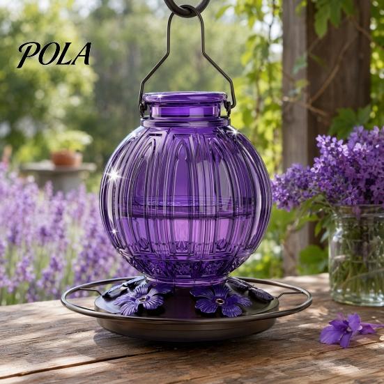 Glass Hummingbird Feeder Outdoor Feeder, Bird with Perch, Red Flower Backyard Feeding Ports, Hanging Nectar for Garden Yard Hummingbirds Balcony