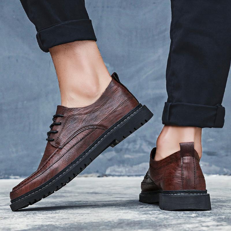 Men's Quality Leather Shoes British Business Lace Up Fashion Black Split Leather Shoes Men Moccasin