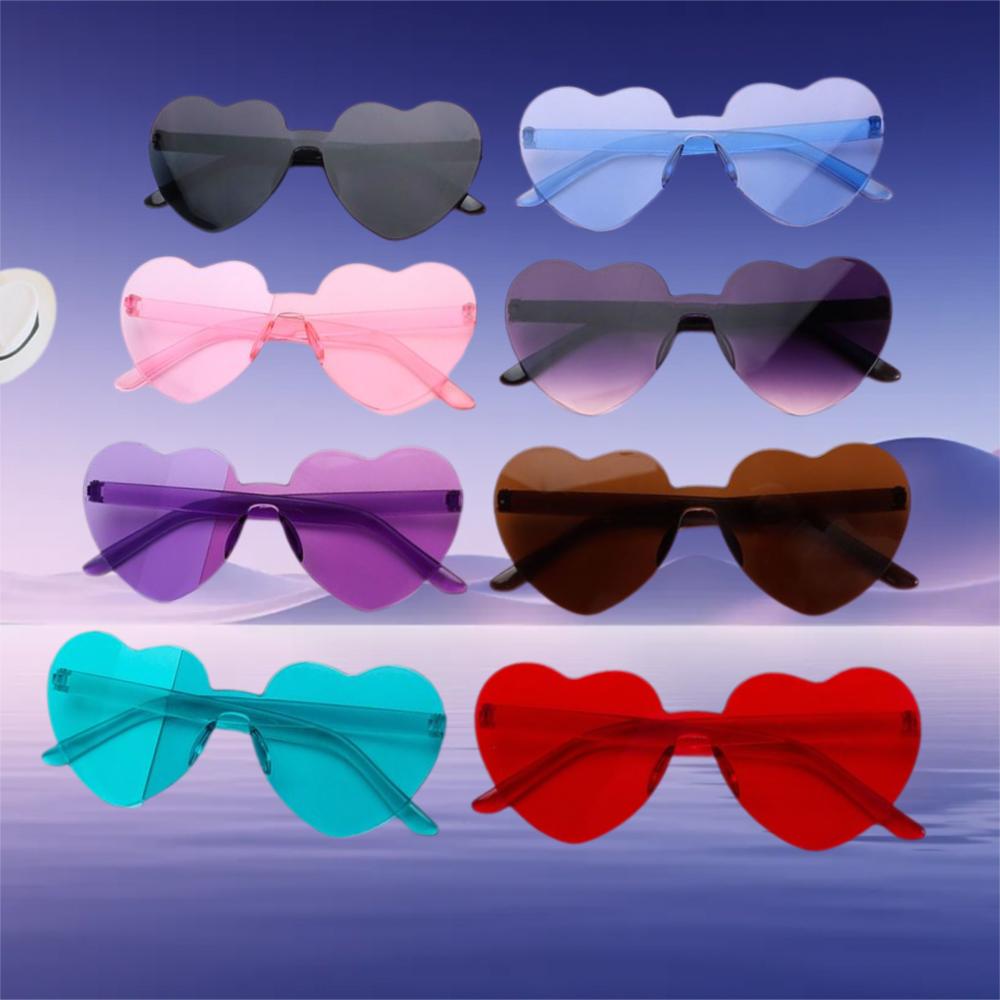 Popular Candy Color Heart Sunglasses Rimless UV 400 Protection Costume Shades Party Eyewear for Women Transparent Sun Glasses
