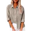 Women Linen Blend Button Down Shirt Turn‑Down Collar Roll‑Up Sleeve Chest Pocket Loose Fit Solid Color Casual Office Blouse Top