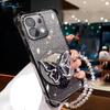 Mirror Glitter Butterfly Crystal Bracelet Case For Xiaomi 17 Pro Max 15T Pro 13T 14T Pro 15 17 Ultra Shockproof Silicone Cover
