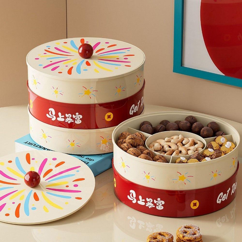 Plastic Multi-Layer Fruit Plate Sealed Large Capacity Divided Candy Dessert Dish with Lid Dustproof Dried Fruit Serving Tray