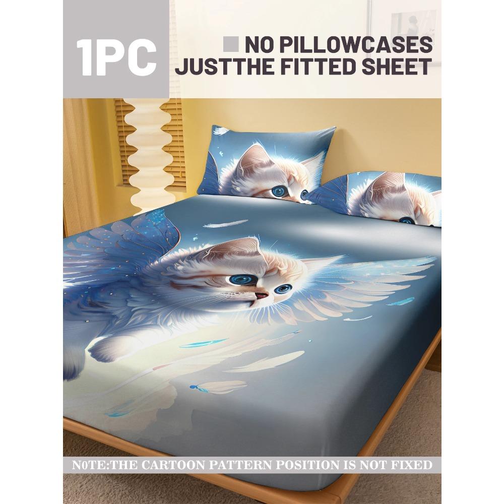 1 Cartoon Cute Animal Cat Digital Printed Frosted Fitted Sheet,bedroom Printed Bed Cover,bedding(No Pillowcase)
