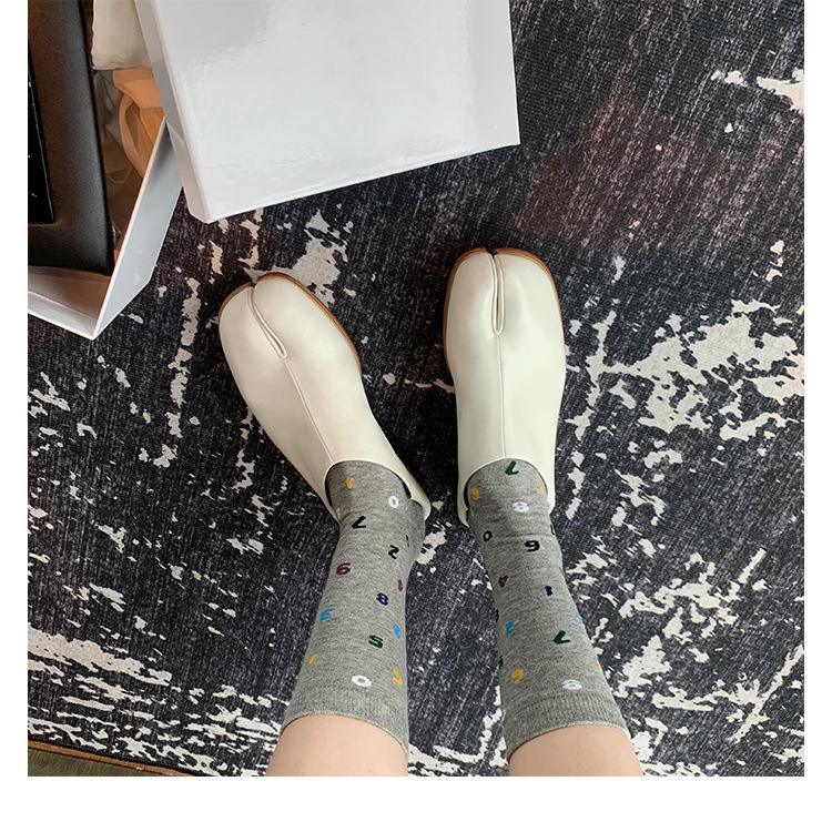 High-end Cowhide Version~ Grape Mother Has the Same Flat-bottomed Shallow-mouth Lazy Person with One Foot Pedaling Pig's Trotters Split-toed Shoes and