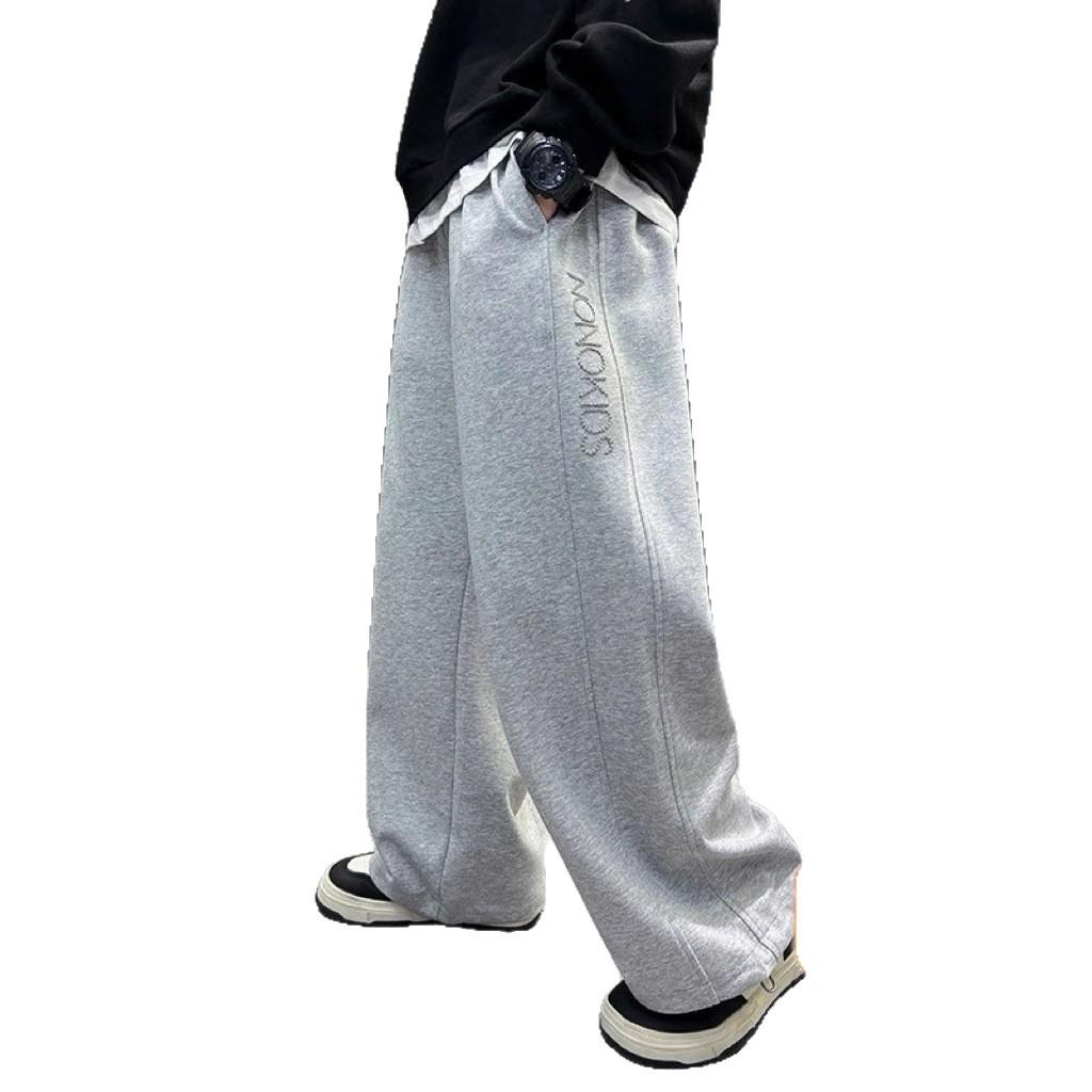 Boys' Winter 2025 Velvet Sweatpants - Trendy Long Pants for Kids