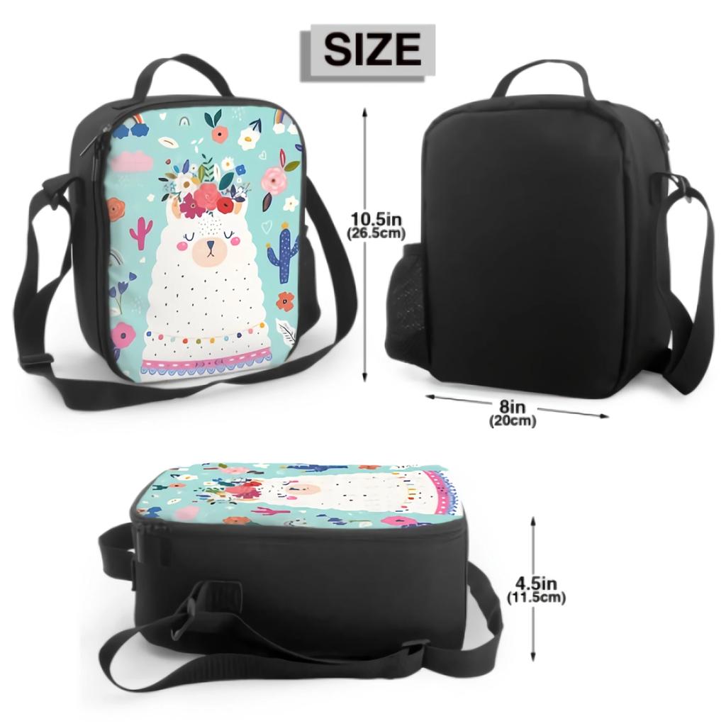 Alpaka Lama Mit Frühlingsblumenkranz Kaktus Isolierte Lunchbox Kühltasche Waschbar Auslaufsicher Tragbare Tragetasche