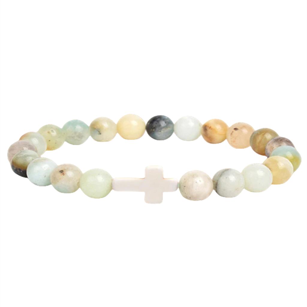 Ftcy 8mm Achat Kreuz Perlen Armband Herren Damen Vulkanstein Gelbes Tigerauge Türkis Stressabbau Religiöse Handketten Geschenke