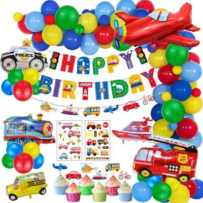 Transportation Theme Party Decoration Aircraft Ship Flag Aluminum Film Balloon Sticker Children 'S Birthday Set 