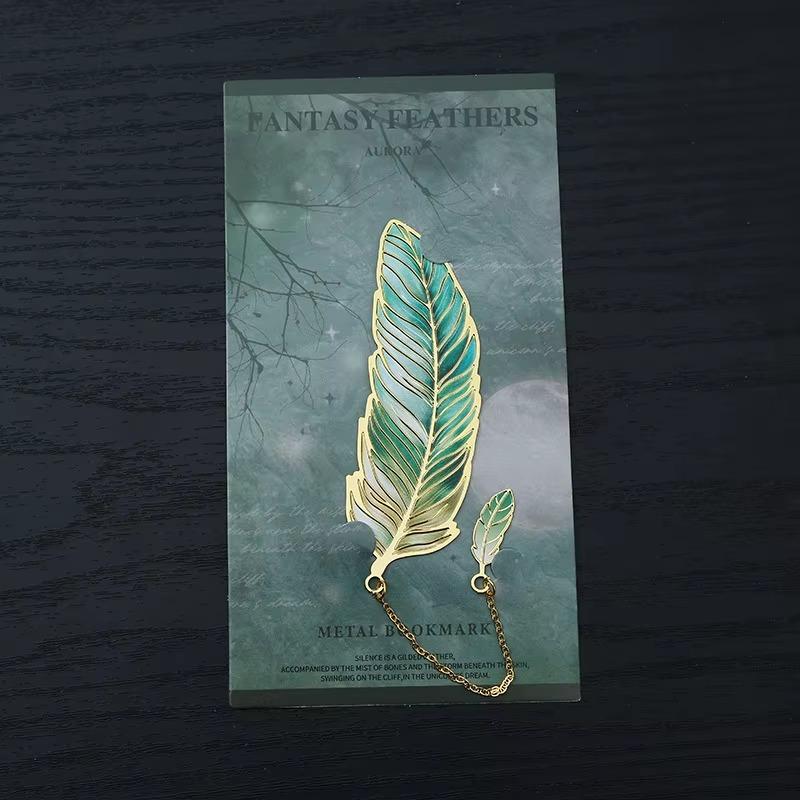Enamel Feather Metal Bookmark With Gold Trim And Small Pendant Chain Perfect For Book Lovers Reading Gift School Office Use