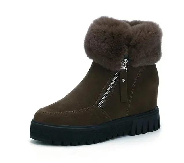 Fashion Waterproof Plush Warm Ankle Boots Women Zip Fur Faux Suede Snow Boots Non-slip Cotton Shoes Women's Winter Boots Botas Mujer