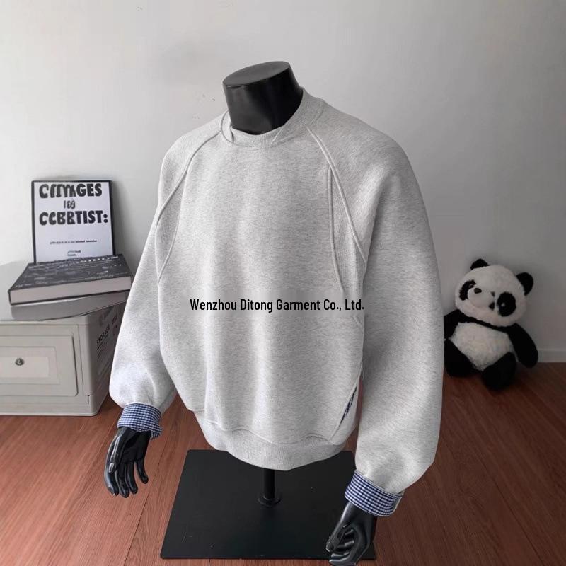 Men s Autumn Grey Faux Two-Piece Patchwork Hoodie with Deconstructed Short Jacket Design Medium